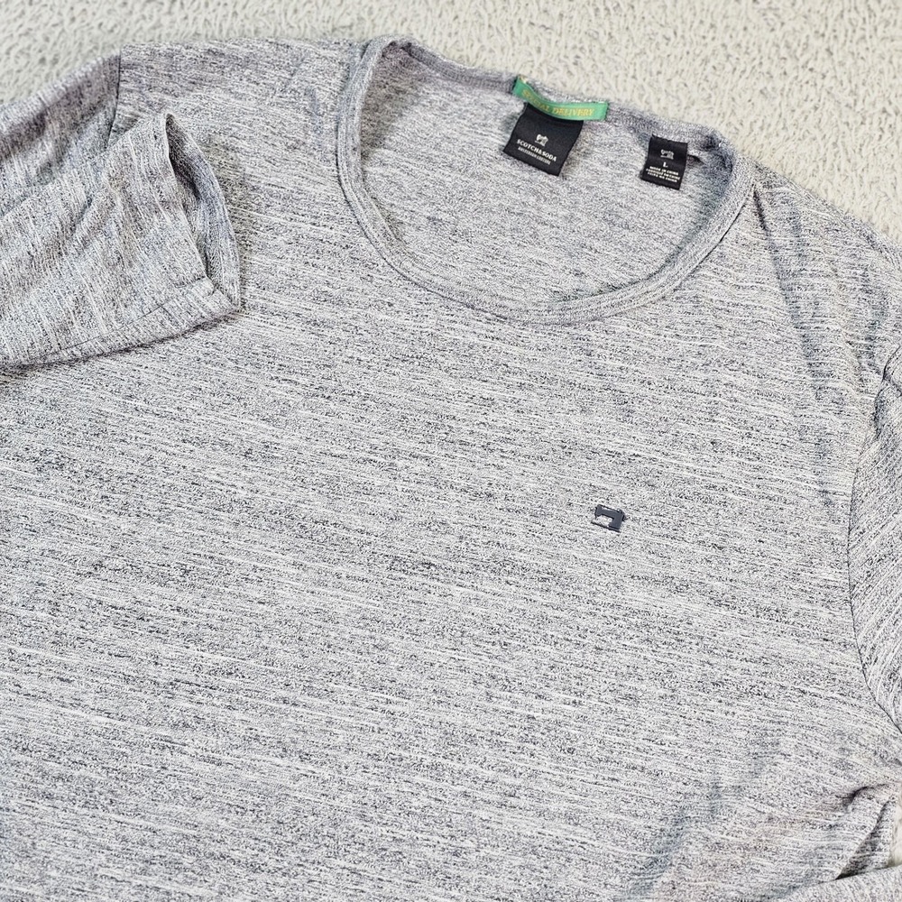 Scotch & Soda Shirt Mens Large Gray Heather Long Sleeve Crewneck Stretch Logo